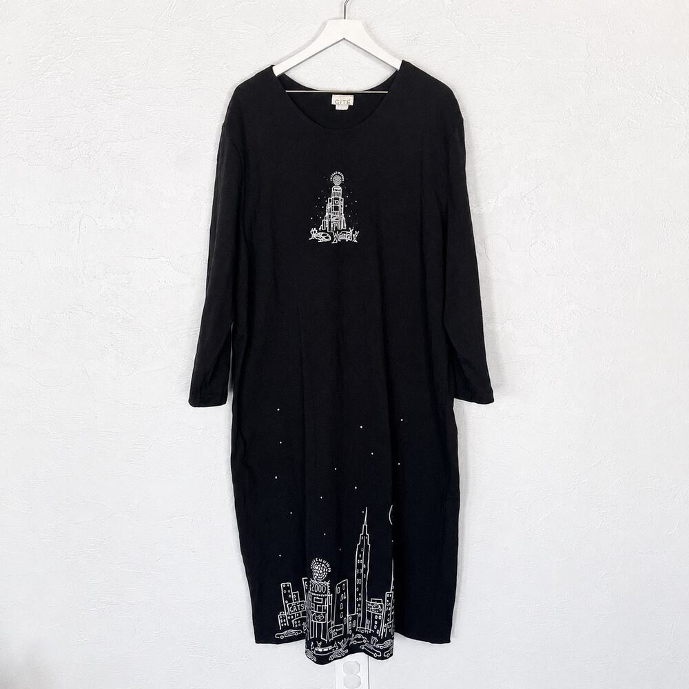 Vintage 2000 CITE Millennium NYC Black Cotton Maxi Dress Y2K Art Wear